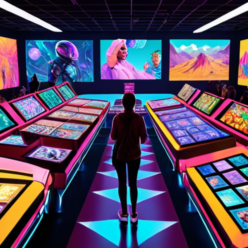 **Prompt:** "A vibrant digital art NFT marketplace, showcasing various colorful and unique digital artworks as tokens. People are actively browsing and trading NFTs on a futuristic platform. The scene should convey excitement and investment, highlighting the accessibility and potential profitability of digital art NFTs."